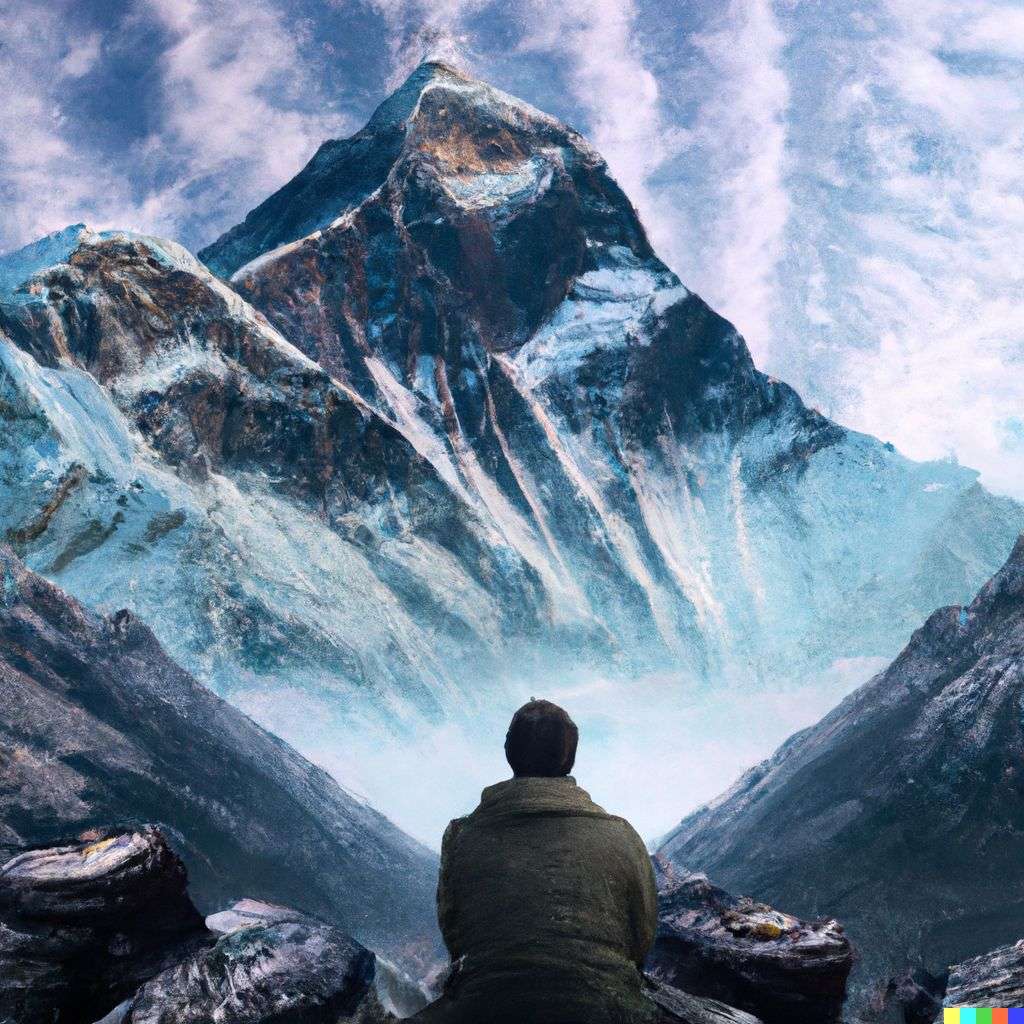 someone gazing at Mount Everest, digital art, infinity